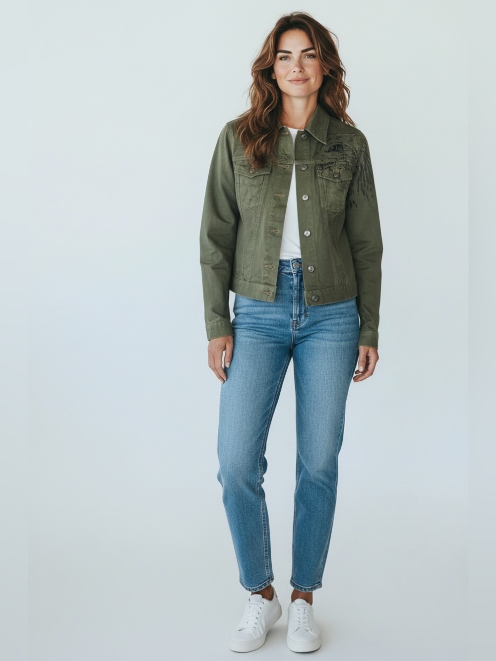 Hugo Boss Vintage Women’s Army Green Eagle Jean Jacket Size Small